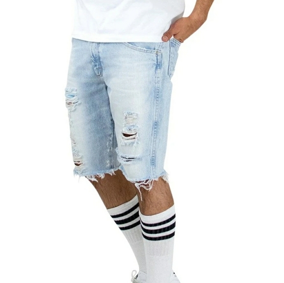 LIGHT STONEWASHED RIPPED JEAN SHORTS - Picture 9 of 9
